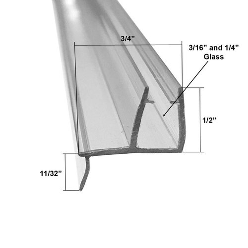 Clear Shower Door Sweep Seal with Drip Rail for 3/16" and 1/4" Glass - 35" long