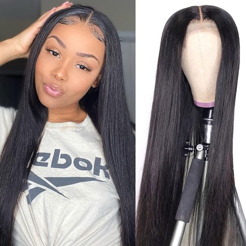 JUBOTIN 28 Inch HD Straight Lace Front Wigs Human Hair Pre Plucked 4x4 Straight Closure Wigs Human Hair 180% Density Closure Lace Front Brazilian Hair Wigs Straight Human Hair for Black Women