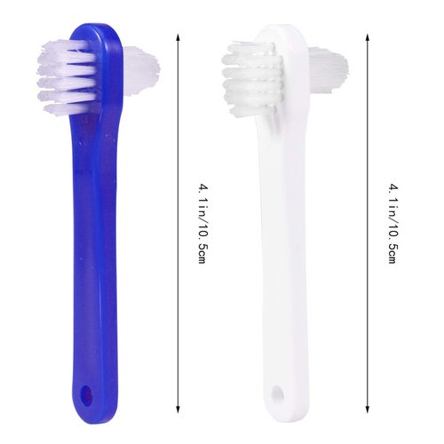 ARTIBETTER 2Pcs Denture Brushes Double-Sided False Teeth Toothbrush Denture Cleaning Tool (White + Blue)