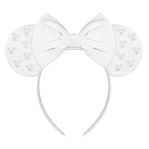 JIAHANG Velvet Mouse Ears Hair Bow Headband with Pearls, Party Decoration Costume Headwear Hair Accessories for Women Girls(velvet white 04)