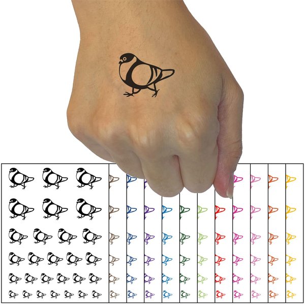 Strutting Common Rock Pigeon Bird Temporary Tattoo Water Resistant Fake Body Art Set Collection - White (One Sheet)