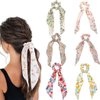 Jewemia Hair Scarf Scrunchies for Women Knotted Bow Hair Ties Long Hair Floral Hair Ribbon for Girls Detachable Elastic Bands Hair Scrunchies for Beach Party Dating 6 pcs