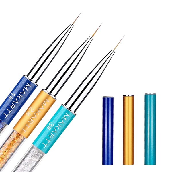 Makartt Nail Art Brushes,Thin Liner Brush,3Pcs,Detail Design Pen Set Acrylic Nail Brush Gel Nail Painting Brush Nail Dotting Tool Nail Drawing Brush Kit Shiny Diamond Premium Handle Home DIY Salon Use