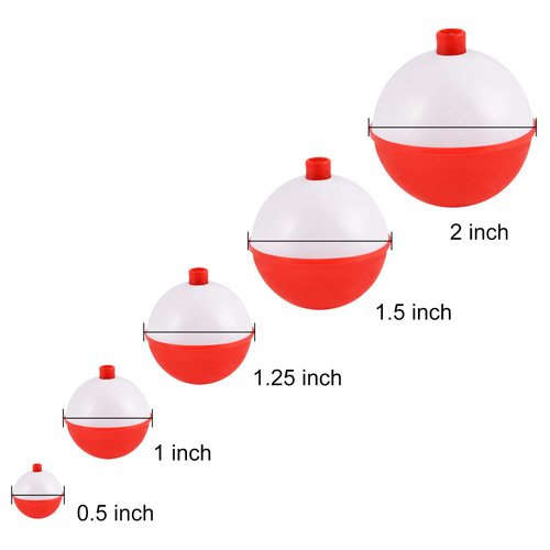 Coopay 15pcs-50pcs/lot Fishing Bobbers Floats Set Hard ABS Snap on Red/White Float Bobbers Push Button Round Buoy Floats Fishing Tackle Accessories Size: 0.5/1/1.25/1.5/2 Inch (0.5+1+1.25+1.5+2=30pcs)