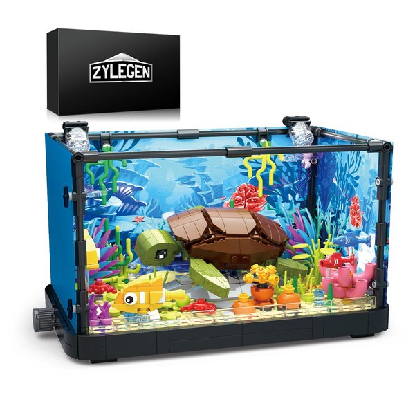 ZYLEGEN Turtle Fish Tank Building Block Kit,Lighting Aquarium Building Sets for Adults and Kids Including Ocean Fish,Plants,Sea Animal Building Toys for Boys Age 8-12(753Pcs)