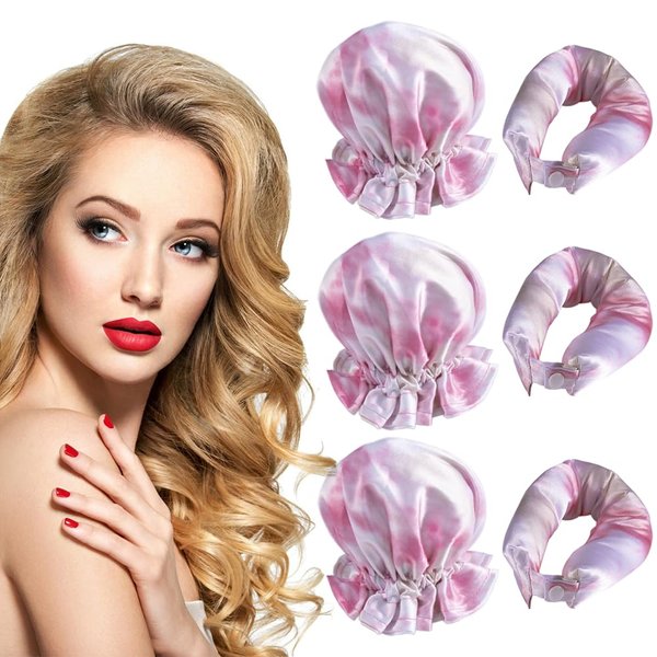 NuAngela Hair Rollers Heatless Curling Set,6Pcs Satin Heatless Hair Curlers,Heatless Curling Rod Headband,Hair Roller Heatless Curls with Cap for All Hair Types,No Heat Curling (Tie-dye Pink)