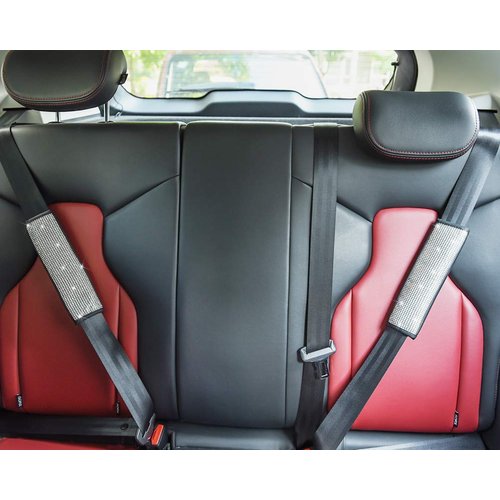Valleycomfy Leather Seat Belt Shoulder Pads with Bling Rhinestones Car Bling Seat Belt Covers for Women, Crystal Handbrake Cover, Bling Ring Set Bling Car Accessories 4 Pack Set Universal