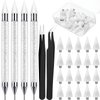 Tatuo 4 Pcs Dual-ended Rhinestone Picker Tool Handle Rhinestones Applicator with 20 Replacement Wax Tips Wax Pencils Painting Dotting Pens with 2 Tweezers for DIY Nail Art Crafts Gems (White, Black)