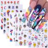 6 Sheets Iridescent Nail Art Stickers 3D Self Adhesive Holographic Nail Stickers Irregularity Abstract Eyes Nail Decals Rainbow Mushroom Star Moon Nail Design Stickers for Women DIY Acrylic Nail Art