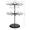 MyGift 2 Tier Black Metal Rotating Necklace and Bracelet Organizer Jewelry Stand with 24 Hooks, Multipurpose Accessory and Keychain Spinning Display Rack with Top Handle Card Holder