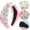 SeBneny Crystal Rhinestone Headbands for Women Pearl Knotted Headband Diamond Velvet Tie Dye Headwear Pink Fabric Broad Cute Top Knot Headband Gift for Women Party Supplies 1PCS
