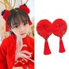 Chinese Hair Accessories | Tassel Hair Clip | 2-Piece Set with Fluffy Ball - Perfect for Christmas | Long Red Tassels - Hair Ball Tassel Girls Hair Clip | Chinese Hair Clip | For Festive Occasions