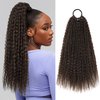 Ponytail Extension, Behufun Curly Ponytail Extension for Black Women, Lightweight Fluffy Fake Pony Tails Hair Extensions with Hair Tie, 20" 12 Strands Long Wrap Around Synthetic Hairpiece Black Brown