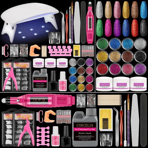 Acrylic Nail Kit for Beginners with Everything Acrylic Nail Set with Drill and U V Light Professional Nails Kit Acrylic Set with Everything for Beginners Acrylic Powder Glitter Decoration Powder Nail Art Starter Kit Gift for Women