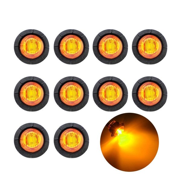 TMH 10 Pcs 3/4 Inch Amber 3 LED Round Miniature Side Marker Indicator Lights with Rubber suitable for Trailer Tow Car Truck Bus 12V DC Waterproof