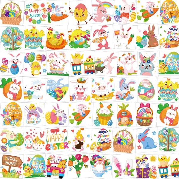 HOWAF 96pcs Easter Temporary Tattoos, Glow in Dark Easter Tattoos Fake Waterproof Tattoos Chick Easter Eggs Bunny Tattoo Stickers for Kids Party Favors Easter Basket Party Bag Fillers Gift