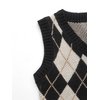 SweatyRocks Women's Plaid Geo Sleeveless V Neck Knit Crop Top Sweater Vest Black Beige M