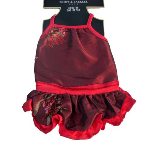 Boots & Barkley Red Sequin Dog Dress Holiday Pet Gown M
