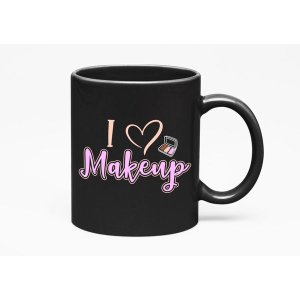 I Heart Makeup with Eyeshadow Palette, Makeup Artist or Lovers, Cosmetologists & Beauticians, Black 11oz Ceramic Mug