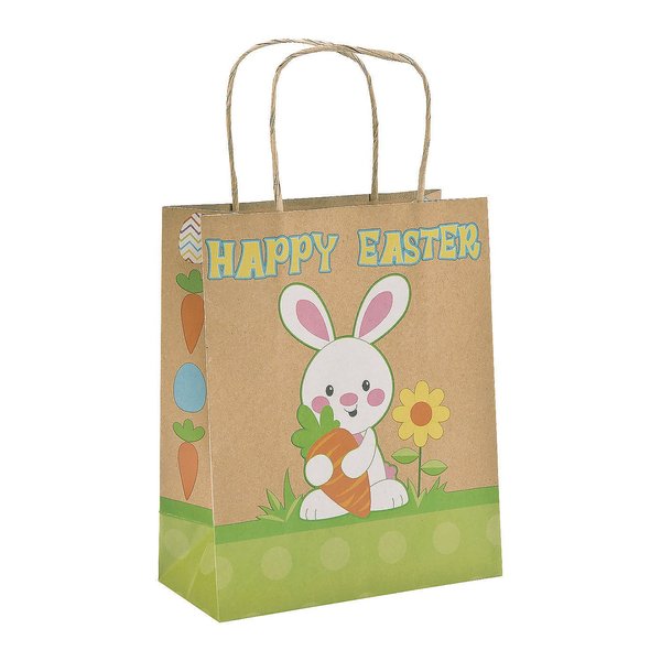 Fun Express Brown Paper Happy Easter Bunny Gift Bags (Pack of 12) Easter Party Supplies