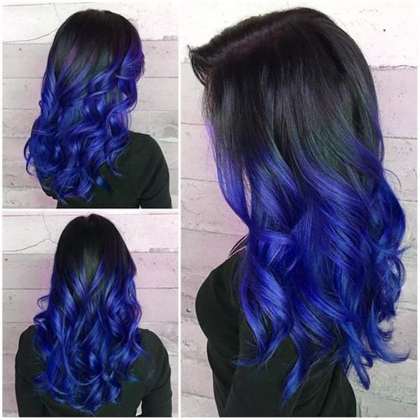 Sallcks Ombre Blue Wig Long Wavy Wig for Women Side Part Colored Synthetic Heat Resistant Wig for Daily Party Costume Halloween