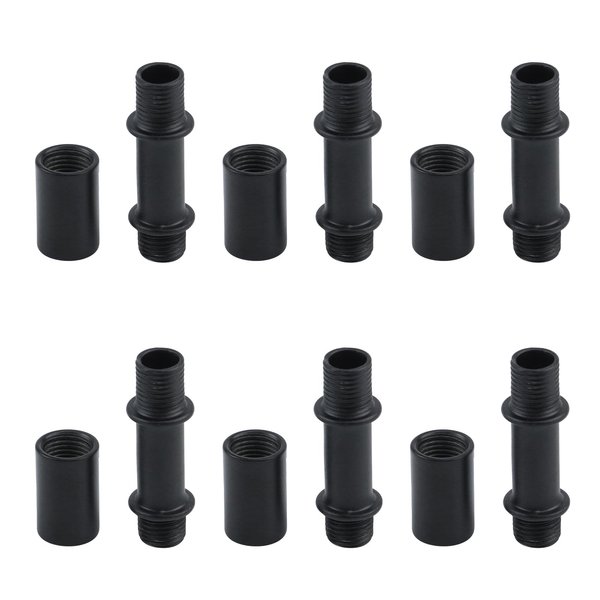 KUMGROT 6 PCS Straight Pipe Lamp Stem Kit M10 Black Lamp Rod with Connector 1.57" Long Light Fixture Parts