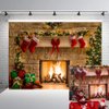 RUINI Christmas Backdrop Christmas Themed Fireplace Backdrop Christmas Tree Sock Gift Decorations for Xmas Party Supplies 7x5FT