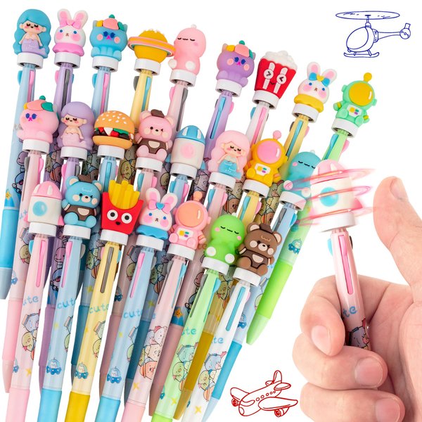 24 Fidget Spinner Multicolor Pen in One 3-in-1 | Fun Cute Pens for Kids & Adults | Stress Relief Rotating Pen 0.5mm | Perfect for School, Office, Home, Birthday Gifts