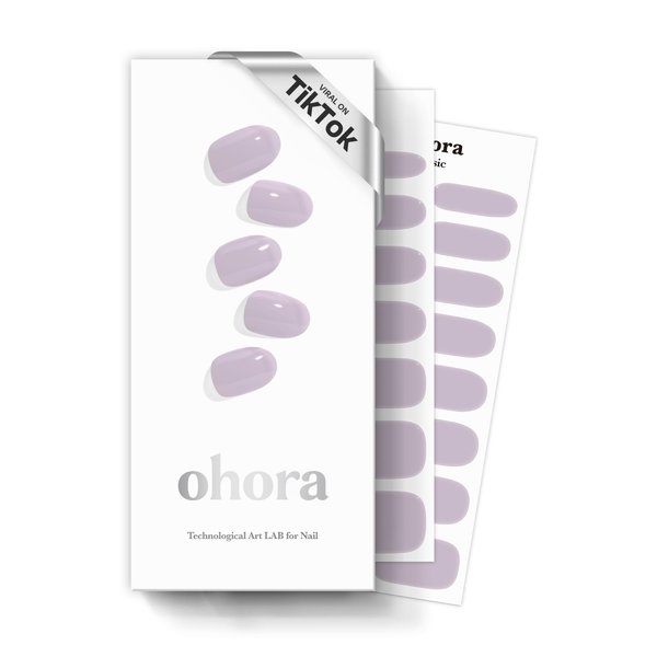 ohora Semi Cured Gel Nail Strips (N Cream Lavender) - Purple, Solid, Works with Any UV/LED Lamps, Salon-Quality, Long Lasting, Easy to Apply & Remove - Includes 2 Prep Pads, Nail File & Wooden Stick