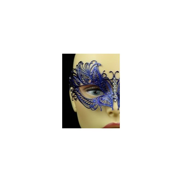 Laser Cut Venetian Halloween Masquerade Mask Costume Extravagant and Elegant Detailed Inspire Design - Blue w/Rhinestones