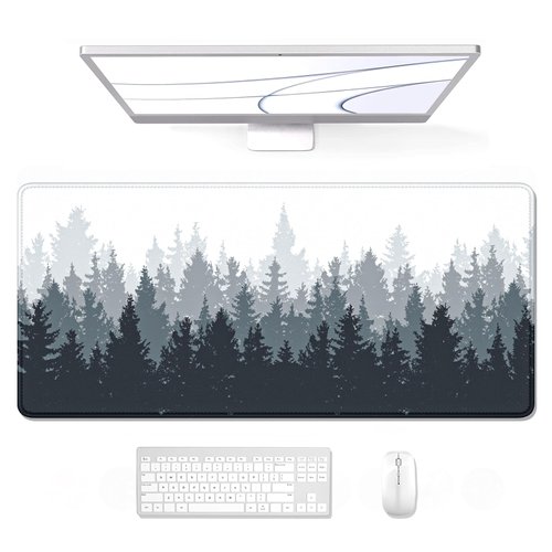 Auhoahsil Large Mouse Pad, Full Desk XXL Extended For Gaming 35" X 15", Waterproof Mat with Stitched Edge, Non-Slip Laptop Computer Keyboard Mouse Pad for Office & Home, Misty Forest Design