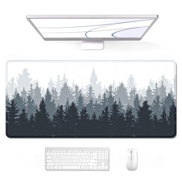 Auhoahsil Large Mouse Pad, Full Desk XXL Extended For Gaming 35" X 15", Waterproof Mat with Stitched Edge, Non-Slip Laptop Computer Keyboard Mouse Pad for Office & Home, Misty Forest Design