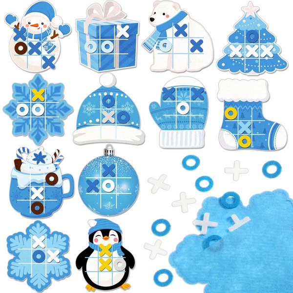 Capoda 24 Pack Winter Christmas Party Games Winter Snow Tic Tac Toe Strategic Board Game Xmas Tree Snowman Snowflake Desk Game Toys for Christmas Party Favors Stocking Stuffers Winter Birthday Gift