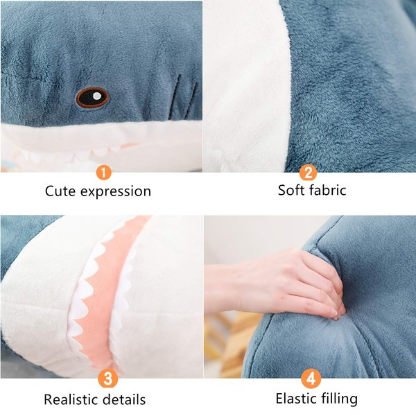 XIAOHONG 3D Shark Stuffed Animal Toy, Handcrafted Soft Shark Cushion Pillow Shark Plush Pillow Stuffed Toy Throw Pillow for Home Decoration Gift Kids Pillow Stuffed Animal Toy (30inch/76cm)