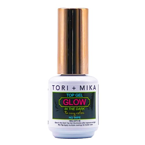 Tori + Mika Glow In The Dark Top Coat Gel Polish Soak Off No Wipe 0.5oz Nail Polish LED/UV Lamp Cure Work on Natural and Fake Acrylic Nails Fun Home Salon Professional Nail Art DIY Haloween