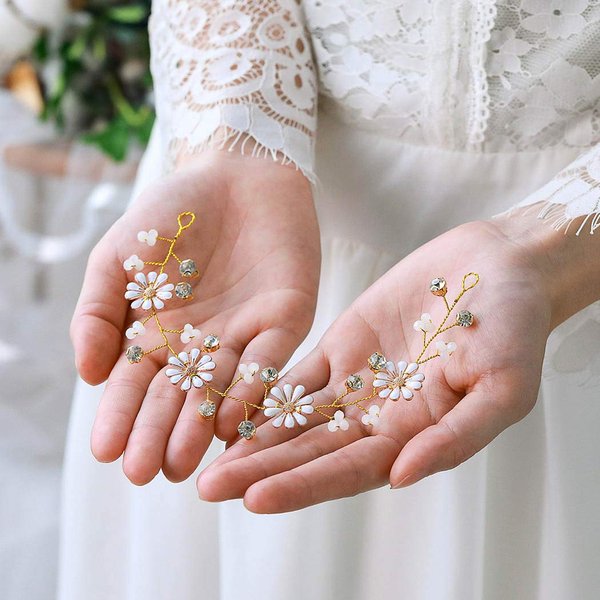 Unicra Bride Flower Wedding Hair Vine Daisy Gold Bridal Hair Piece Crystal Hair Accessories for Women and Girls