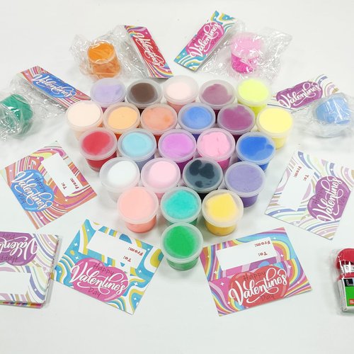 28 Pack Butter Slime Cup Bulk Prefilled Goodie Bag with Valentines Gifts Cards for Kids, 28 Soft and Stretchy Slime, Kids Classroom Exchange Gifts School Party Favors (1.2" x 1.6")