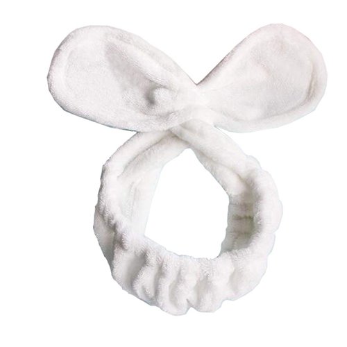 1PCS Sweet Lovely Twist Plush Bunny Rabbit Ear Headband Twist Hairband Hair Wrap Stretchable Makeup Headband Hair Accessories for Washing Face Applying Cover Make Up Shower (White)
