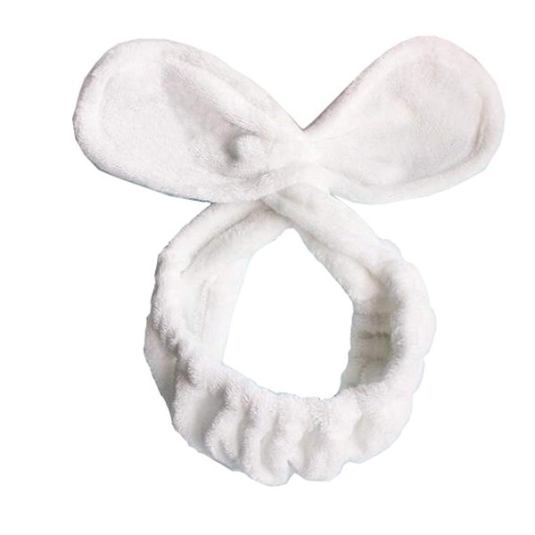 1PCS Sweet Lovely Twist Plush Bunny Rabbit Ear Headband Twist Hairband Hair Wrap Stretchable Makeup Headband Hair Accessories for Washing Face Applying Cover Make Up Shower (White)
