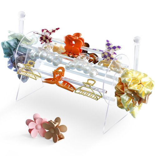 SNOWSTAR Acrylic Claw Clip Organizer Holder,360-Degree Rotating Claw Clip Holder and L-Type Storage,Hair Clip Organizer Display Clear Stand for Women and Girls