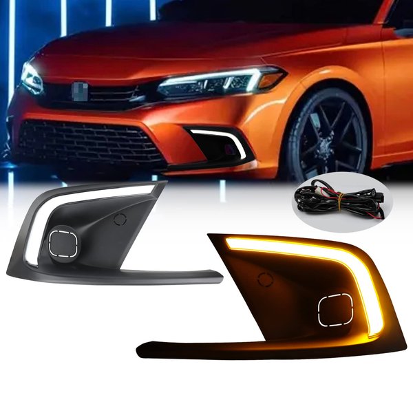 PGTOPONE Switchback White/Amber LED Front Fog Daytime Running Lamp Dynamic Sequential LED Turn Signal Light Function Compatible with Honda CIVIC 11th 2022 LX EX Touring Sport