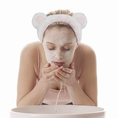 Hofar Cute Bear Face Wash Headband Hairband with Bear Ears Coral Fleece Cartoon Cute Creative Hair Accessories (Bear-White)