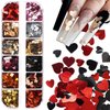 12 Grids 3D Heart Nail Art Stickers Holographic Laser Heart Nail Glitter Sequins Love Nail Decals Valentine's Day Nail Glitter Flakes Gold Red Black Silver Heart Glitter for Nail Art Decoration