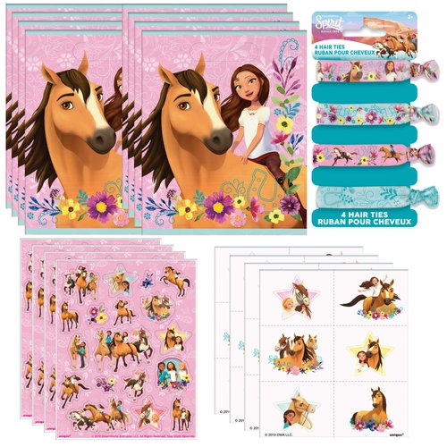 Unique Spirit: Riding Free Party Favor Bundle | Tattoo & Sticker Sheet, Hair Ties, Loot Bags | Kid's Birthday Party, Animated Movie Themed Event, Halloween, Officially Licensed by Unique