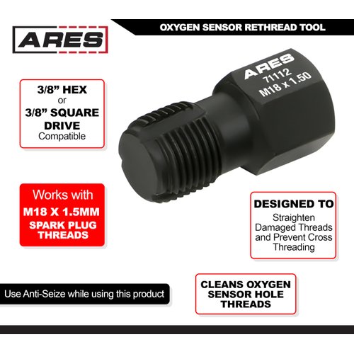 ARES 71112 - Oxygen Sensor Rethread Tool - Easily Cleans Oxygen Sensor Hole Threads - Works with M18 x 1.5mm Spark Plug Threads