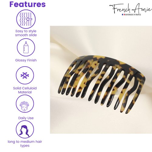 French Amie Fab 13 Teeth Handmade Medium Tokyo Celluloid Side Hair Comb (Tokyo)