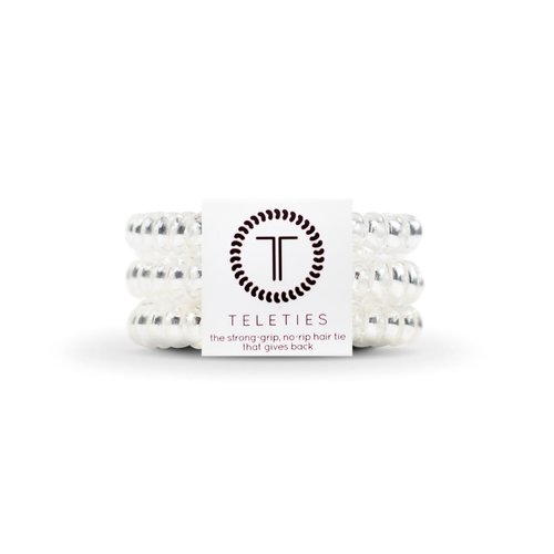 TELETIES - Spiral Hair Coils - Ponytail Holder Hair Ties for Women - Phone Cord Hair Ties - Strong Grip, No Rip, Water Resistant, No Crease Hair Tie Coils - 3 pack (Small, Crystal Clear)
