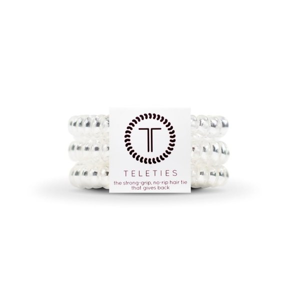 TELETIES - Spiral Hair Coils - Ponytail Holder Hair Ties for Women - Phone Cord Hair Ties - Strong Grip, No Rip, Water Resistant, No Crease Hair Tie Coils - 3 pack (Small, Crystal Clear)
