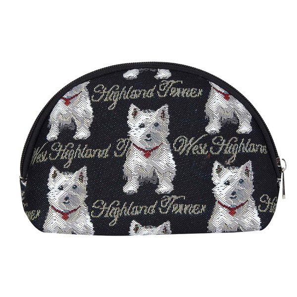 Signare Tapestry Cosmetic Bag Toiletry Makeup Bag for Women With Black White Westie Dog Design (COSM-WES)