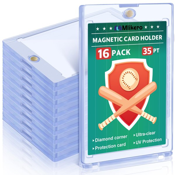 16 ct Magnetic Card Holder for Trading Cards, Baseball Card Protectors 35 pt Trading Card Holder Fit for Standard Cards, MTG Cards, YUGIOH Cards, Sports Cards, Baseball Cards